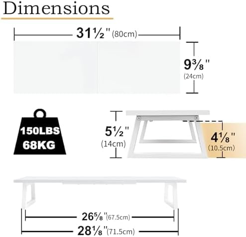 White Dual Monitor Riser - 31.5 inch Wide TV Stand for 2 Monitors - Wood & Steel Desktop Riser for Dual Screen Office Desk Organization - Image 4