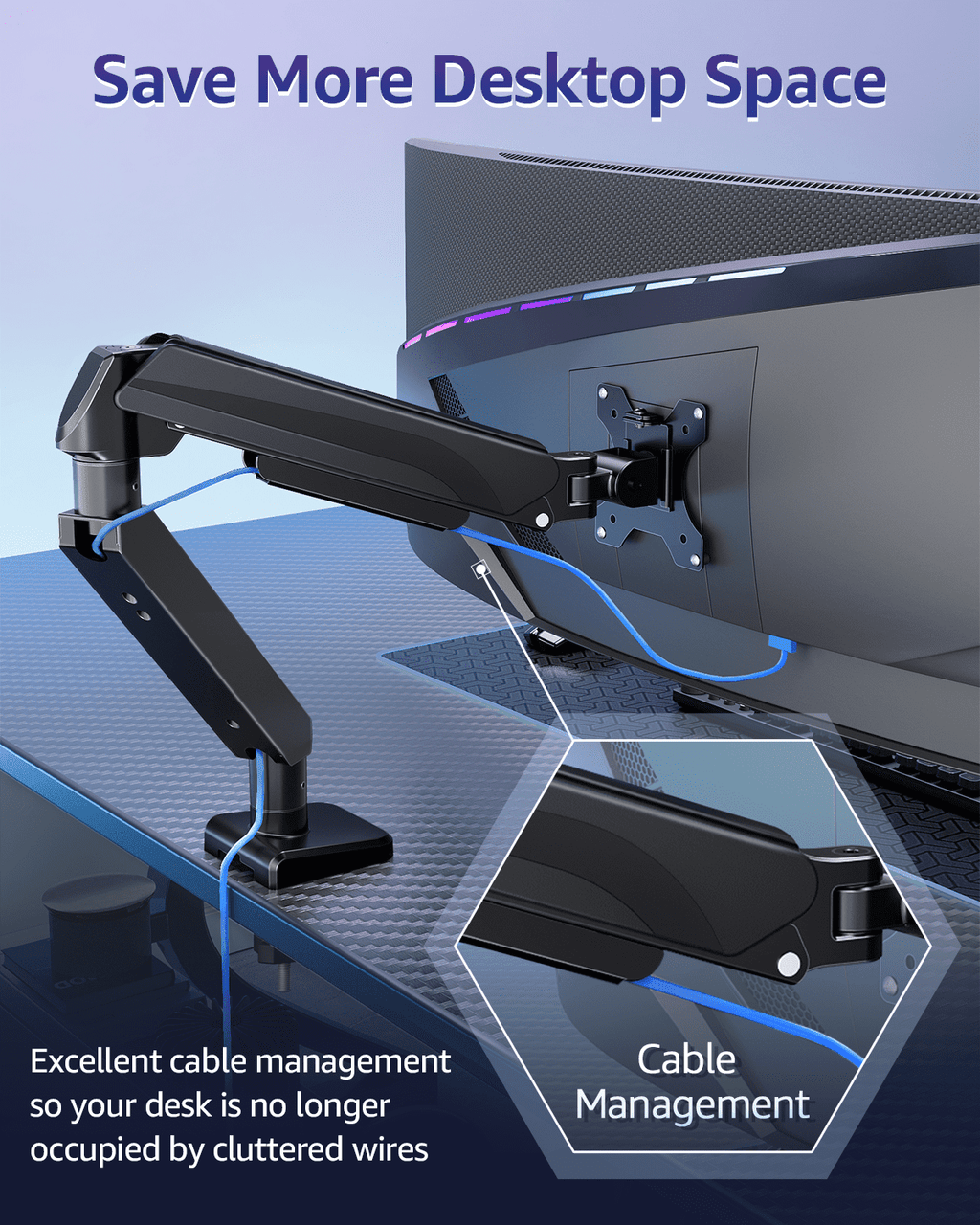 Monitor Arm Heavy Duty Gas Spring Monitor Mount for Ultrawide Monitors up to 42 Inch, VESA Mount Desk Monitor Stand S... - Image 4
