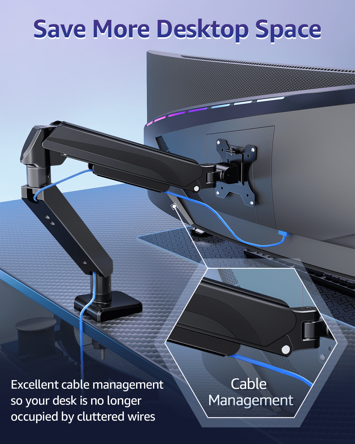 Monitor Arm Heavy Duty Gas Spring Monitor Mount for Ultrawide Monitors up to 42 Inch, VESA Mount Desk Monitor Stand S... - Image 4