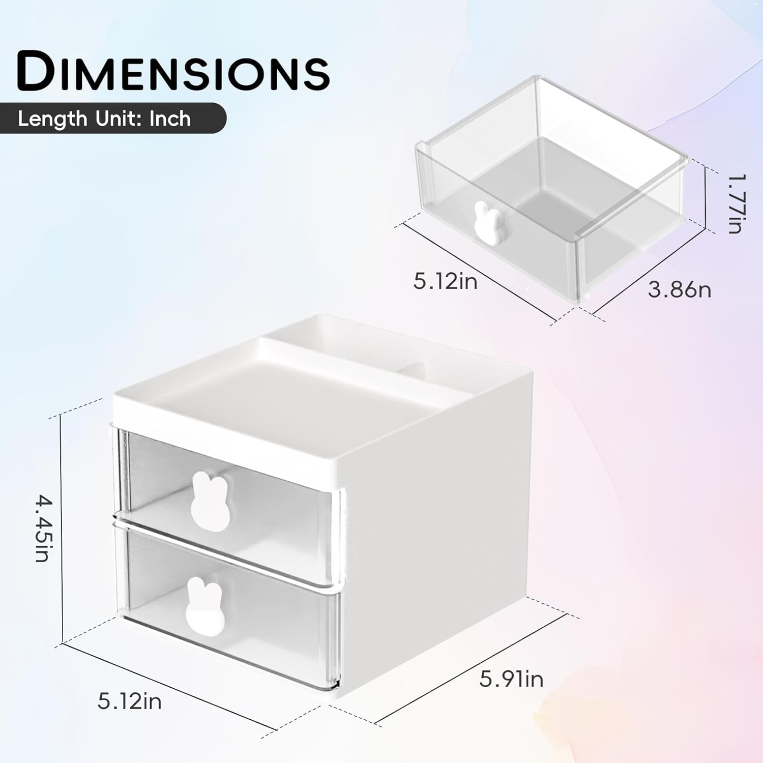 INTIGE Desk Organizer with 2 Drawers, Multi-Functional Pencil Pen Holder for Desk Storage with 3 Compartments, Mini Cute Desk Accessories - Image 2