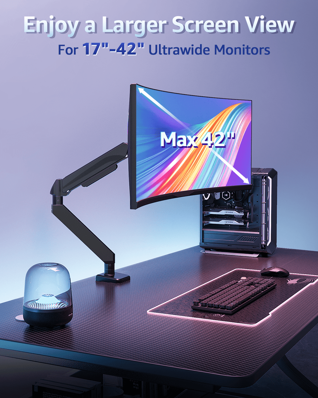 Monitor Arm Heavy Duty Gas Spring Monitor Mount for Ultrawide Monitors up to 42 Inch, VESA Mount Desk Monitor Stand S... - Image 3