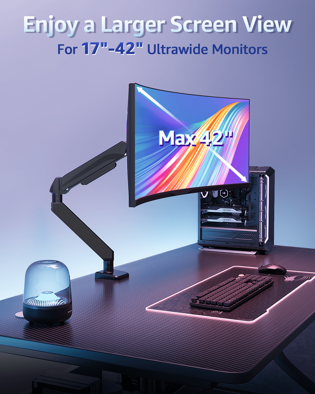 Monitor Arm Heavy Duty Gas Spring Monitor Mount for Ultrawide Monitors up to 42 Inch, VESA Mount Desk Monitor Stand S... - Image 3