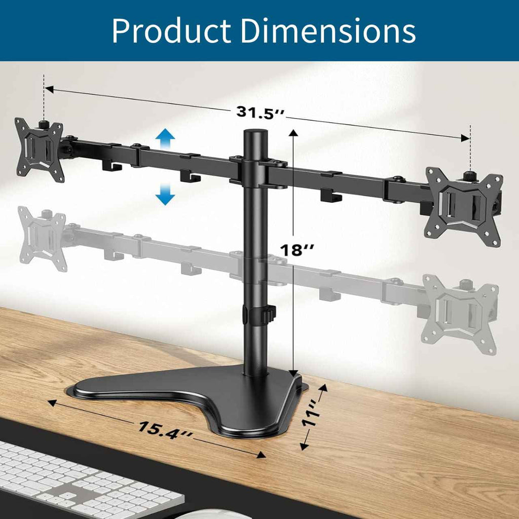 Dual Monitor Stand for Two 13-32 inch Flat Curved LCD Screens with Swivel, Tilt, Rotation & Height Adjustable Free St... - Image 3