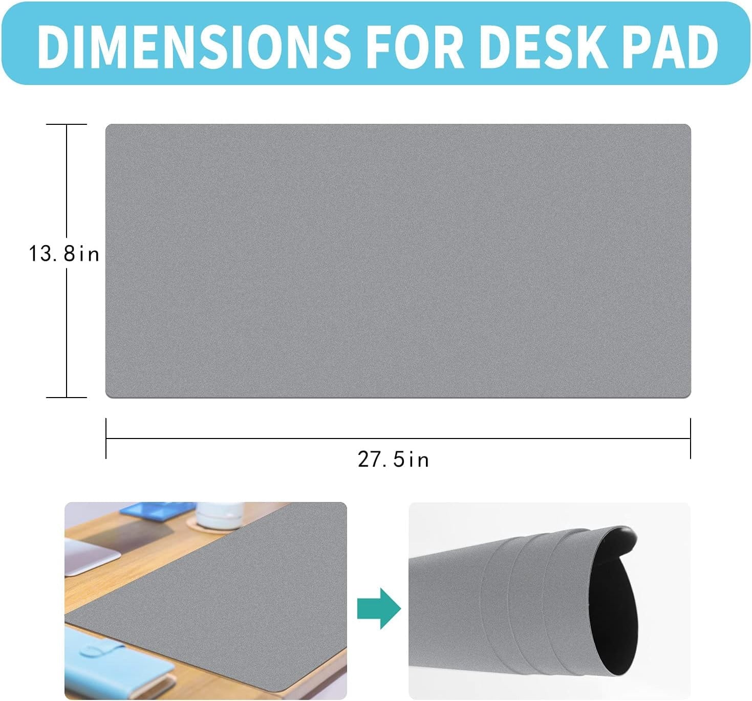 MAKUANG PVC Material Writable and Erasable Desk Mat, 27.5" x 13.8" Waterproof Large Desktop Mouse Pad, Pale Grey - Image 5