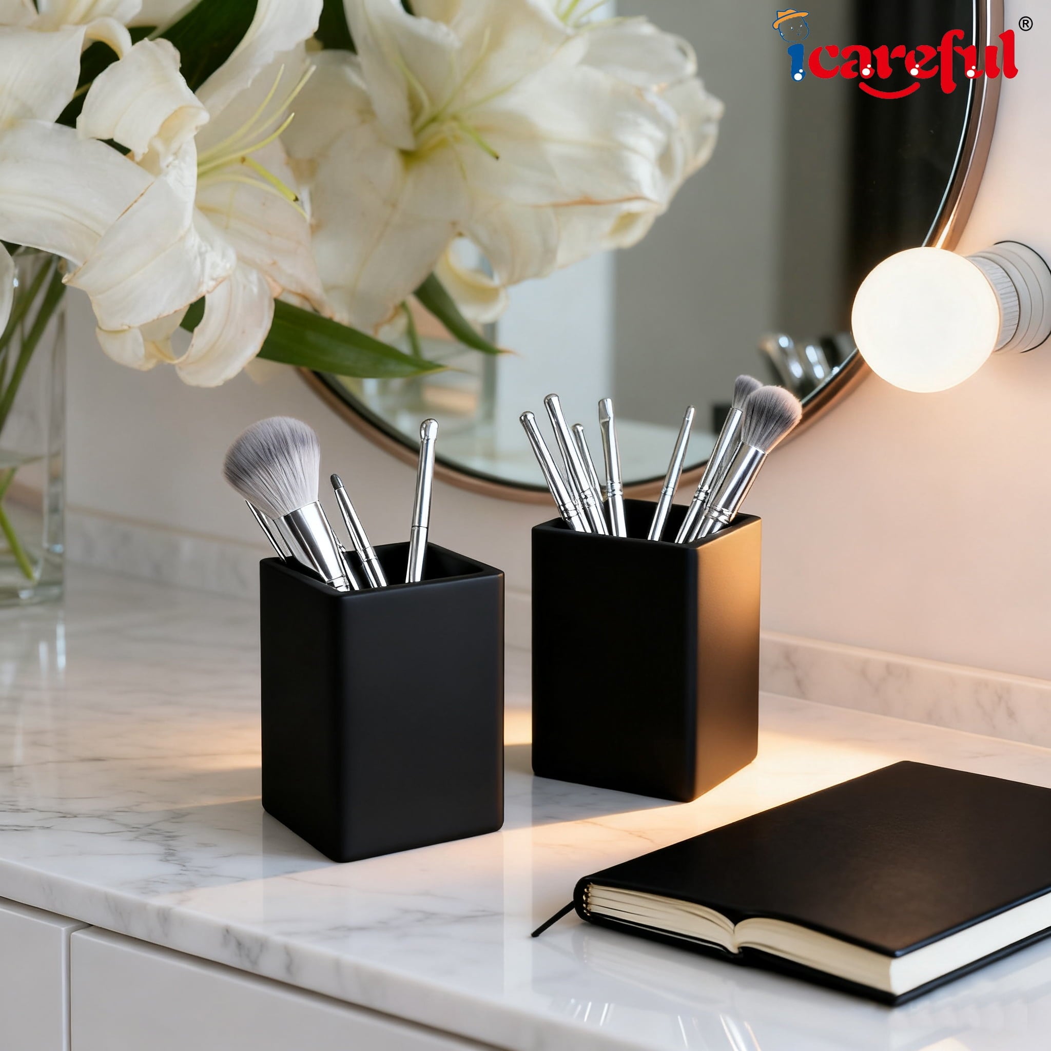 Icareful Silicone Pen Holders, Matte Black Desk Organizer Set, 2-Pack - Image 5