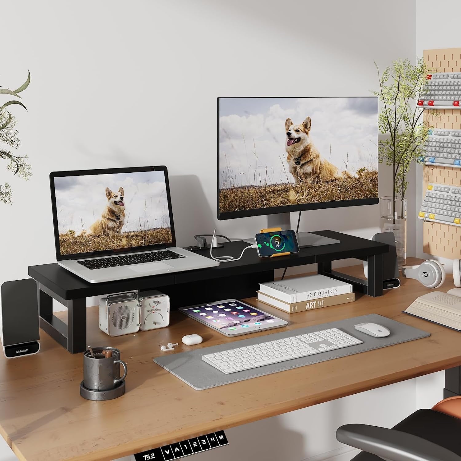 Riser with Power Outlet for 1-2 s, Heavy Duty Desktop Organizer for Laptop Printer TV - Image 6