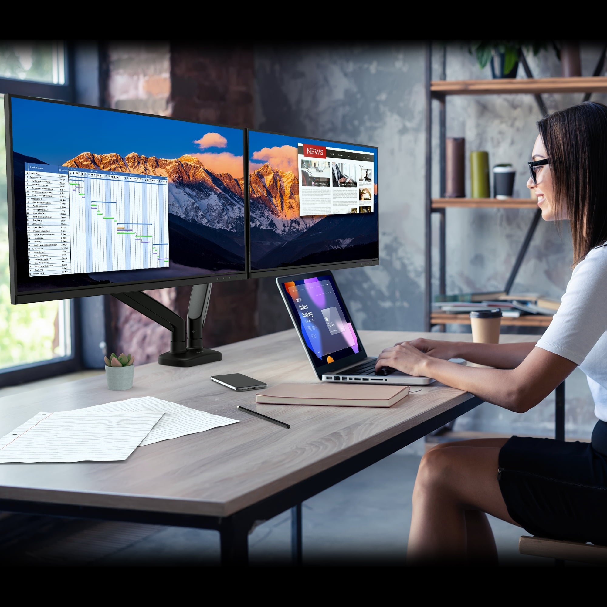 Ergonomic Dual Monitor Mount for Maximum 32" Screen - Image 4