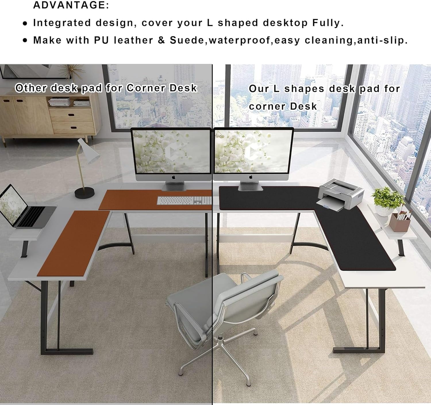 L Mat ) x ) x ), Mouse pad for Corner , Computer Corner Pad, Writing Pad Protector, Large Waterproof PU Leather Corne... - Image 3