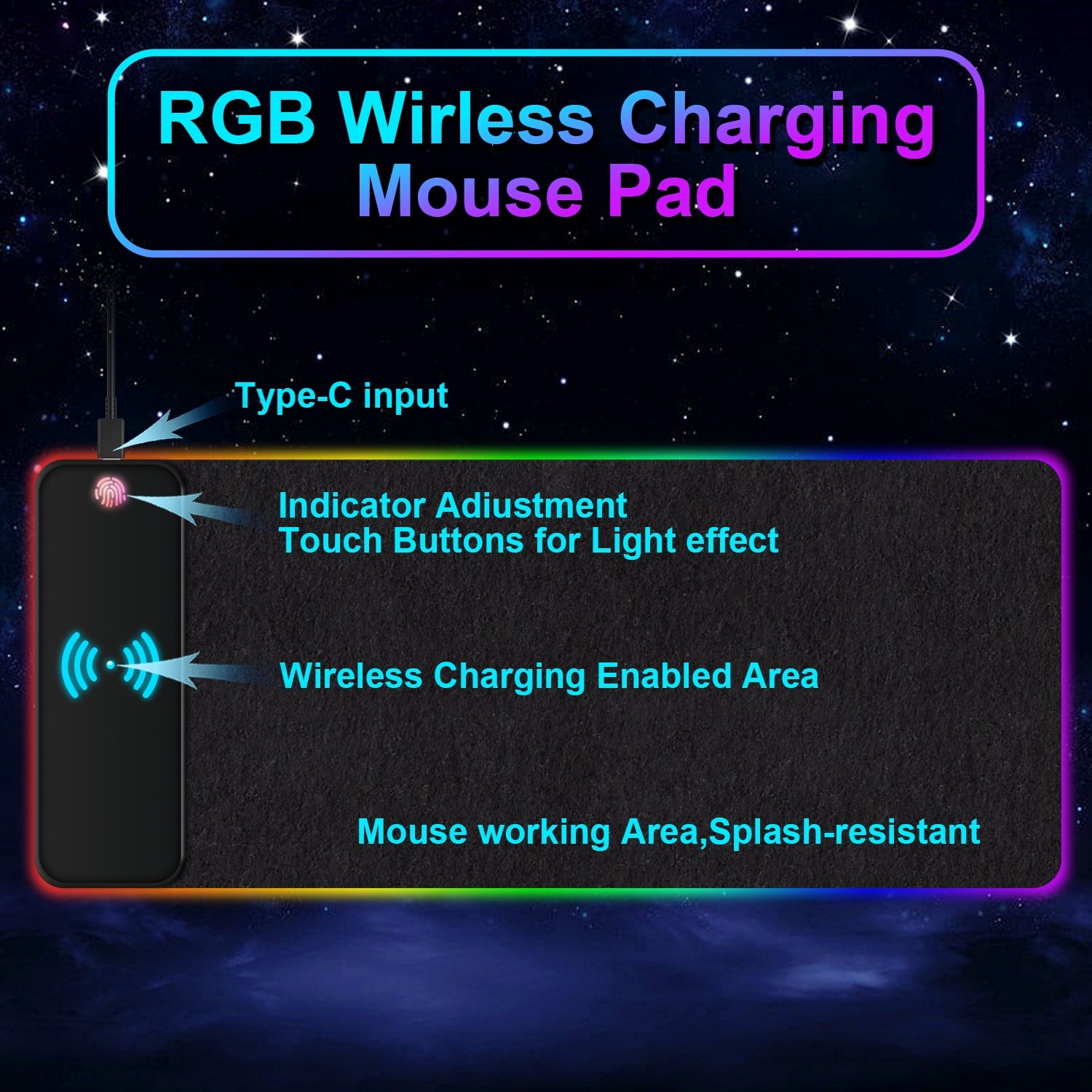 RGB 15W Large Keyboard Pad Wireless Charger Gaming Mouse Pad, Desk Mat with 10 Light Modes, Keyboard Pad with Non-Sli... - Image 4