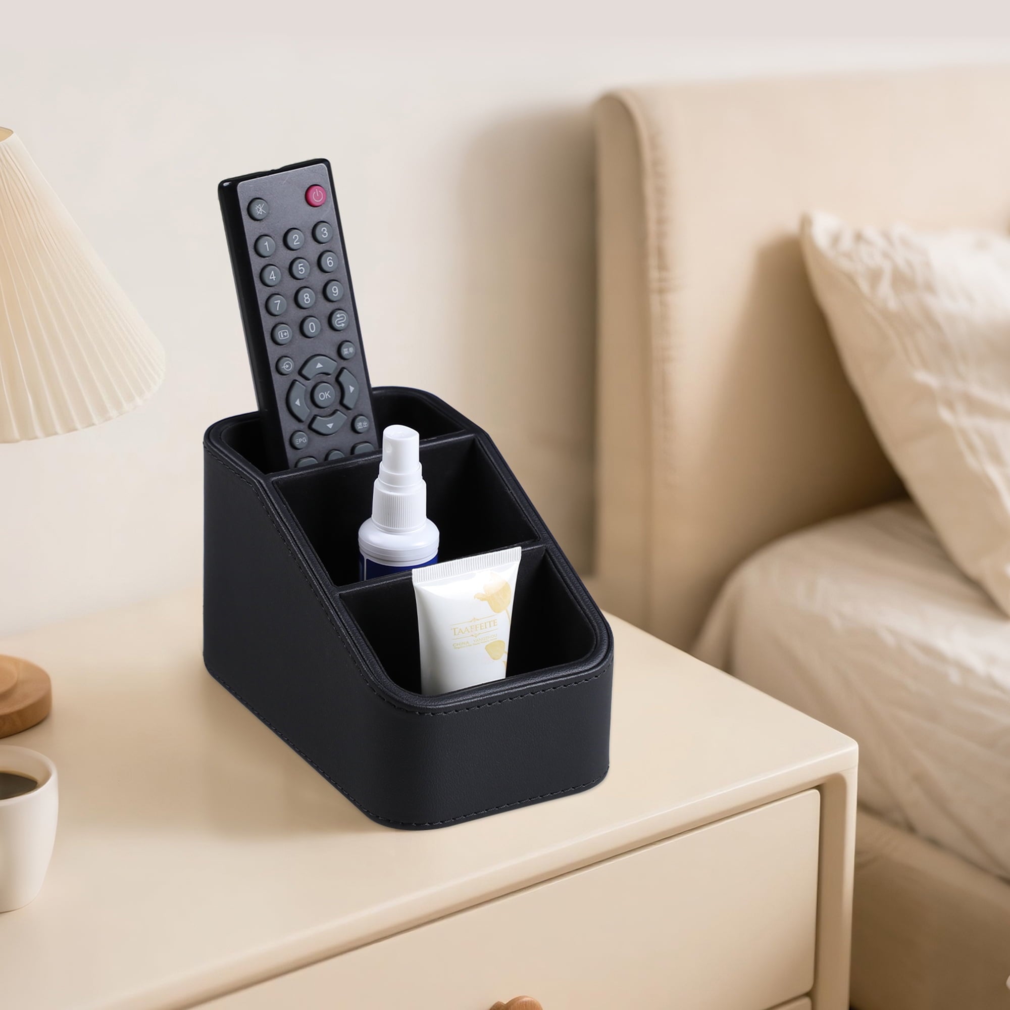PU Leather Remote Control Holder, Small Desk Organizer Office Supply Bedside Caddy for Nightstand End Table Couch, Pen Remote Organizer with - Image 6