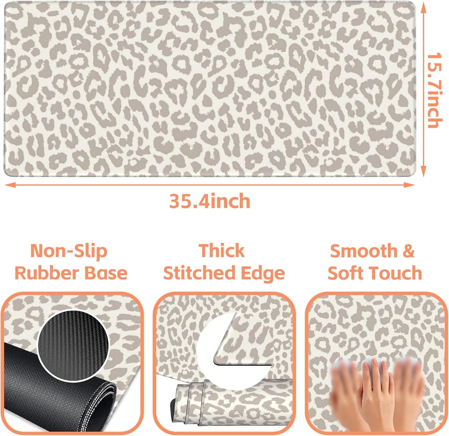 Large Leopard Print Non-Slip Gaming Desk Mat with Stitched Edge Laptop Keyboard Desk for Work Home Gaming (35.4 x 15.... - Image 2