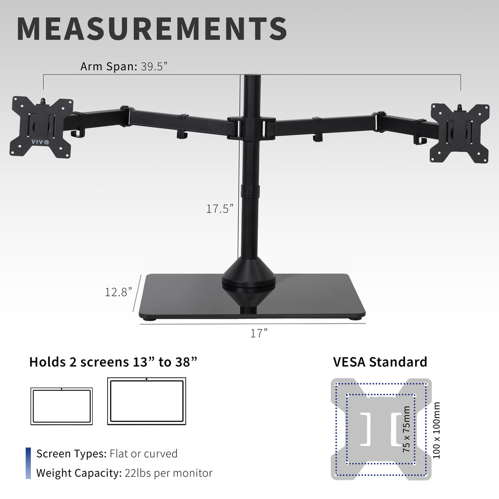 Dual Computer Monitor Mount with Glass Base for 2 Ultrawides up to 38" - Image 6