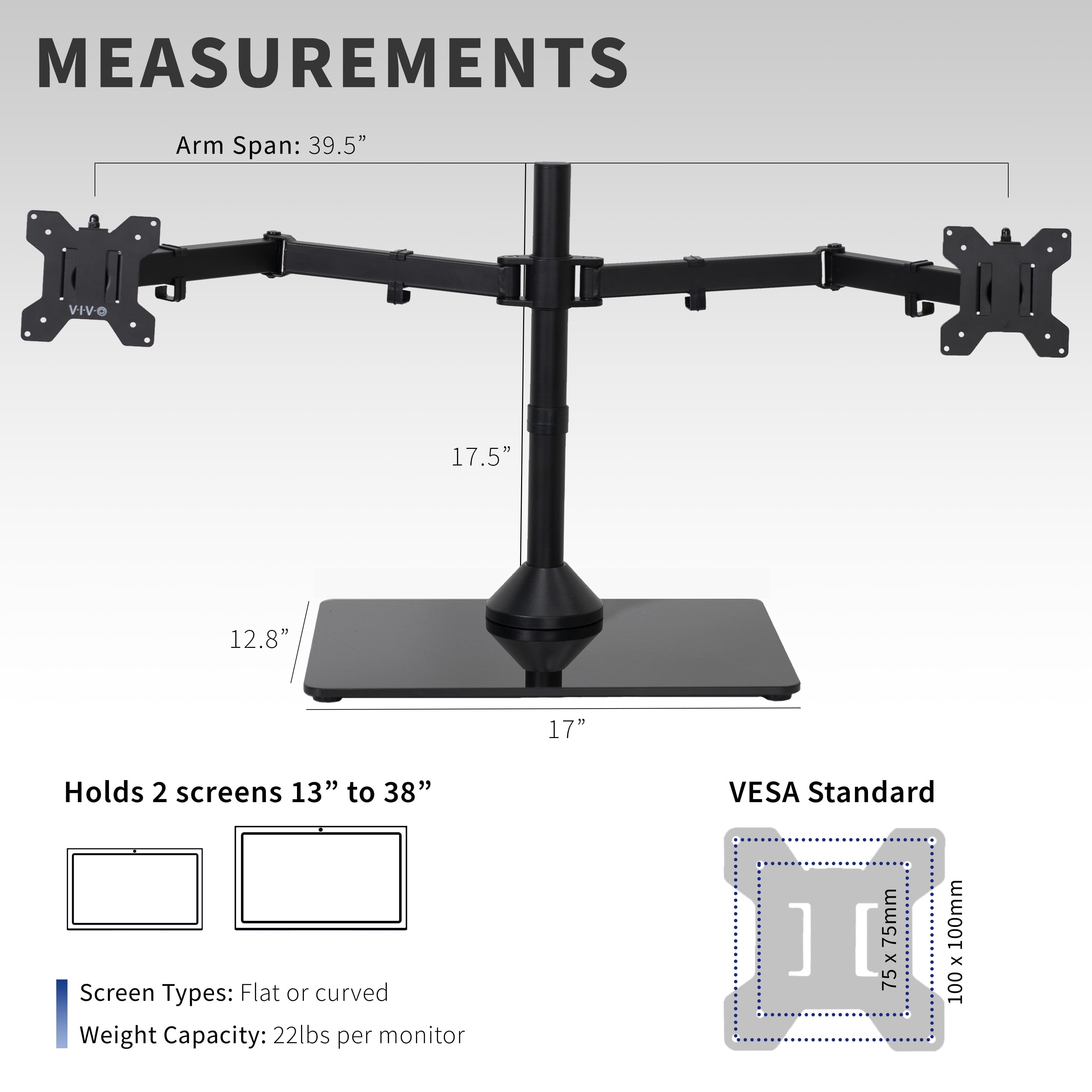 Dual Computer Monitor Mount with Glass Base for 2 Ultrawides up to 38" - Image 6