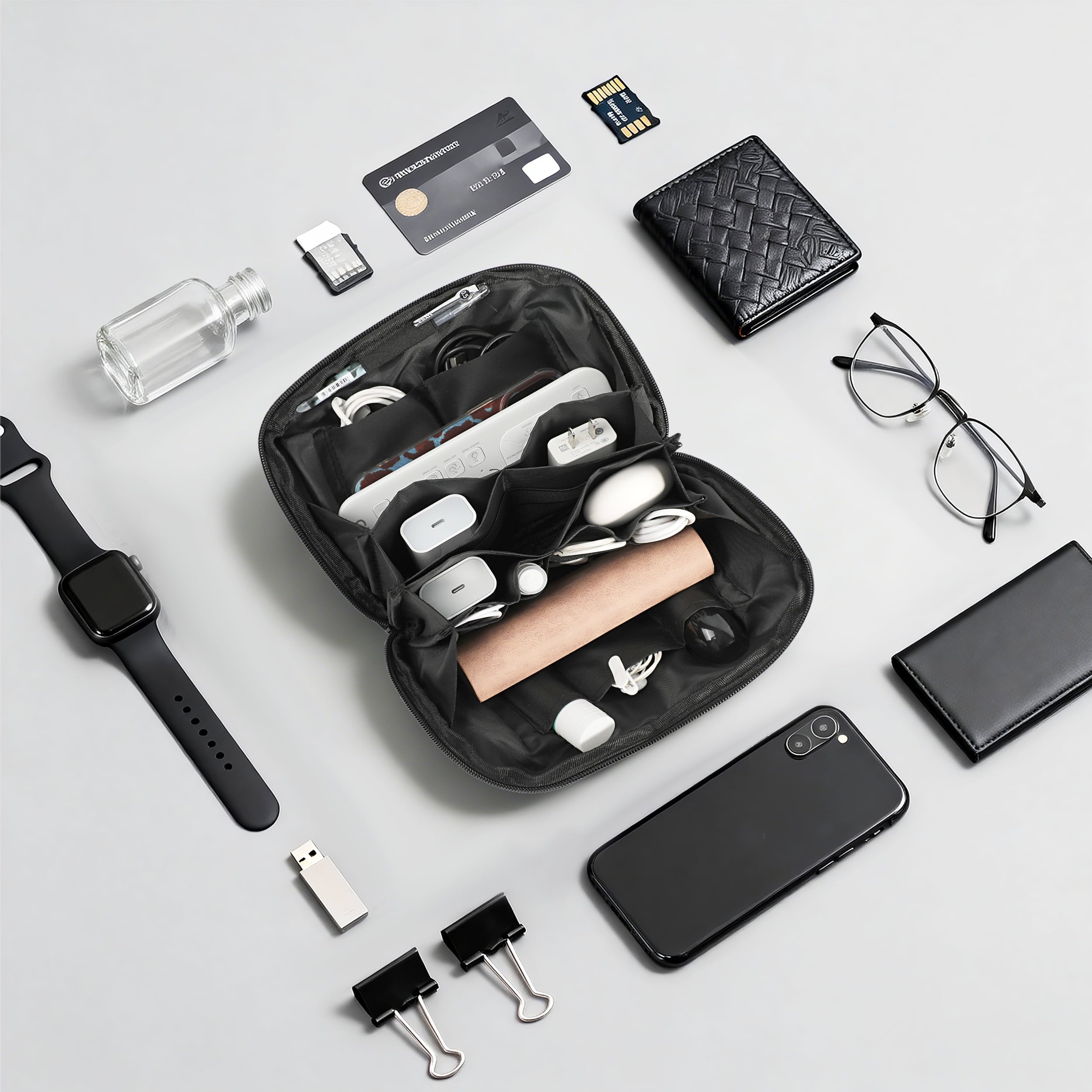 Tech Pouch, Charger Organizer, Cable Organizer Box, Holds Chargers, Cables, and Phones, Gray - Image 2