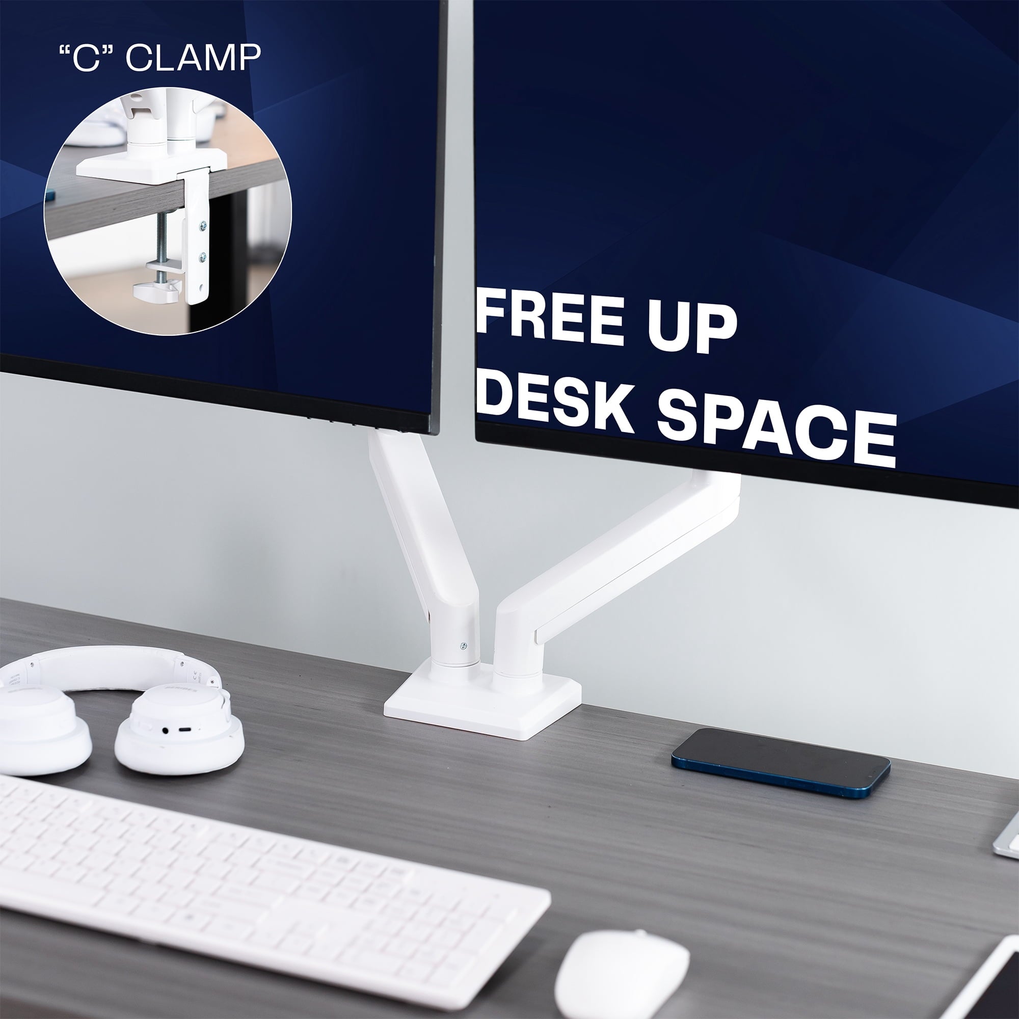 White Dual 13" to 30" Computer Monitor Counterbalance Desk Mount Stand - Image 4
