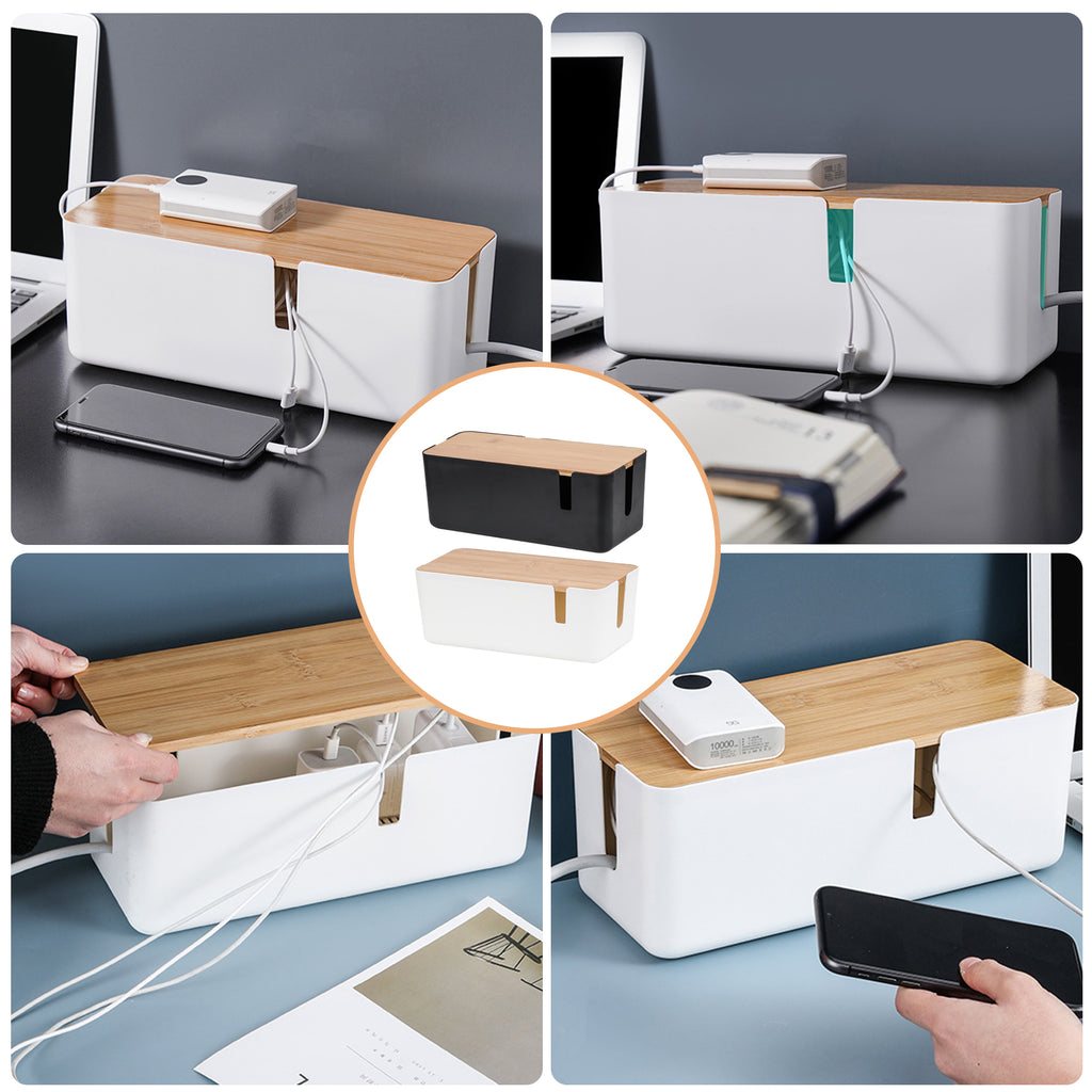 Cable Management Box - 12x5x4.5 inches, Cable Cover & Wood Lid, Cord Organizer for Desk TV Computer USB Hub System to Cover and Hide & Power - Image 4