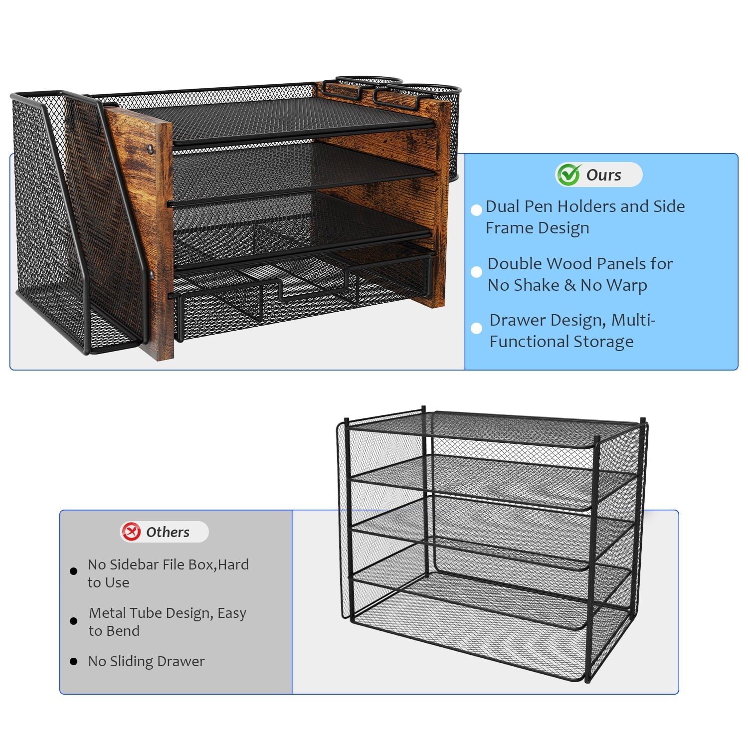 4-Tier Wooded Desk Organizer Sets, Desktop File Organizer with Drawer and Pencil Holders for Office, Dorm Desktop Set... - Image 2