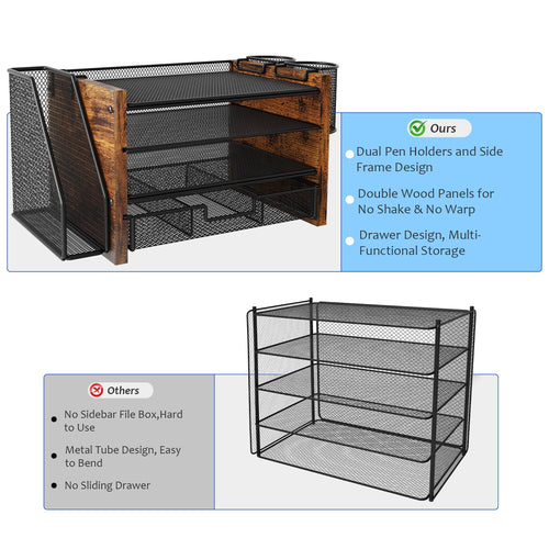 4-Tier Wooded Desk Organizer Sets, Desktop File Organizer with Drawer and Pencil Holders for Office, Dorm Desktop Set... - Image 2