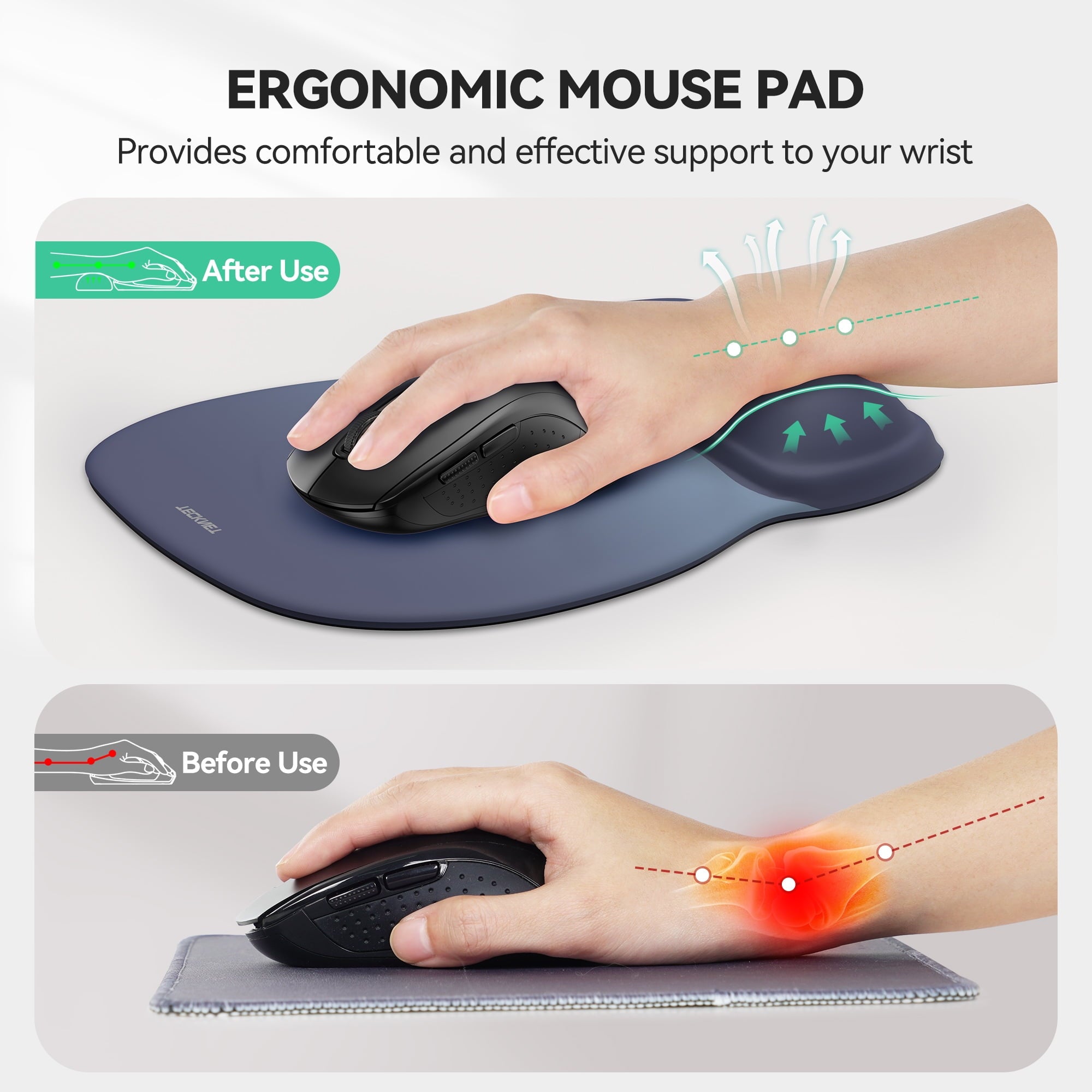 TECKNET Gel Mouse Pad with Wrist Rest, Ergonomic Office Mousepad with Wrist Support - Non-Slip & Smooth Surface Comfortable Desk Accessories - Image 5