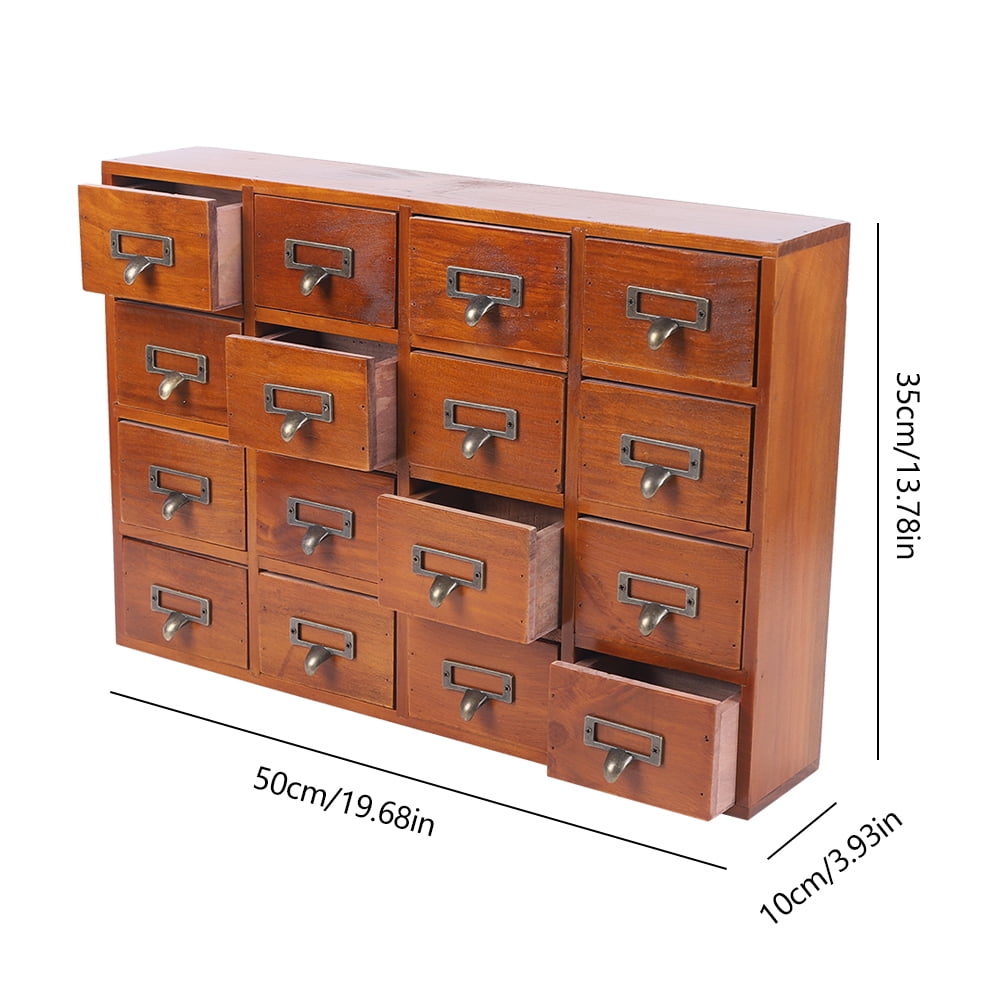 16 Drawers Desk Drawer Organizer Retro Apothecary Medicine Cabinet Wooden Storage Box Label Holder 20x4x14In - Image 5