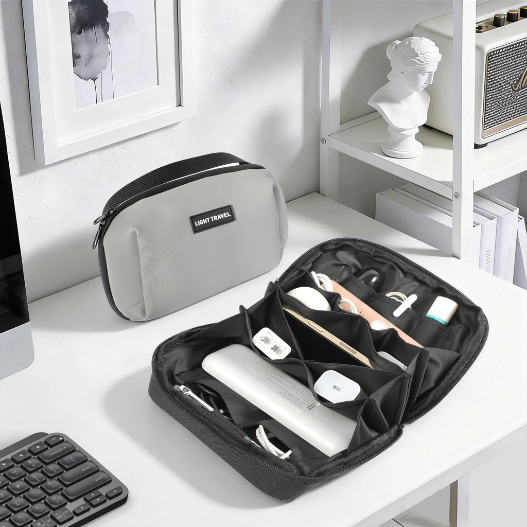 Tech Pouch, Charger Organizer, Cable Organizer Box, Holds Chargers, Cables, and Phones, Gray - Image 6