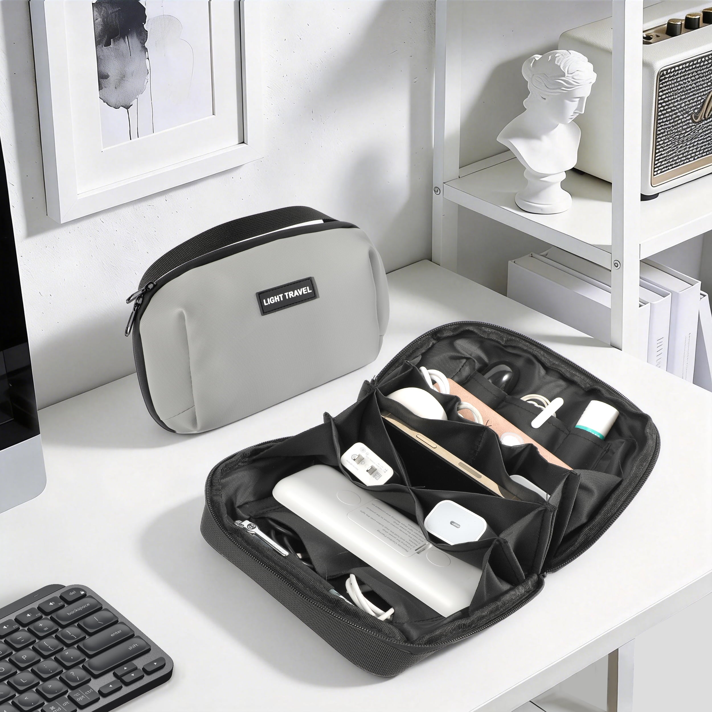 Tech Pouch, Charger Organizer, Cable Organizer Box, Holds Chargers, Cables, and Phones, Gray - Image 6