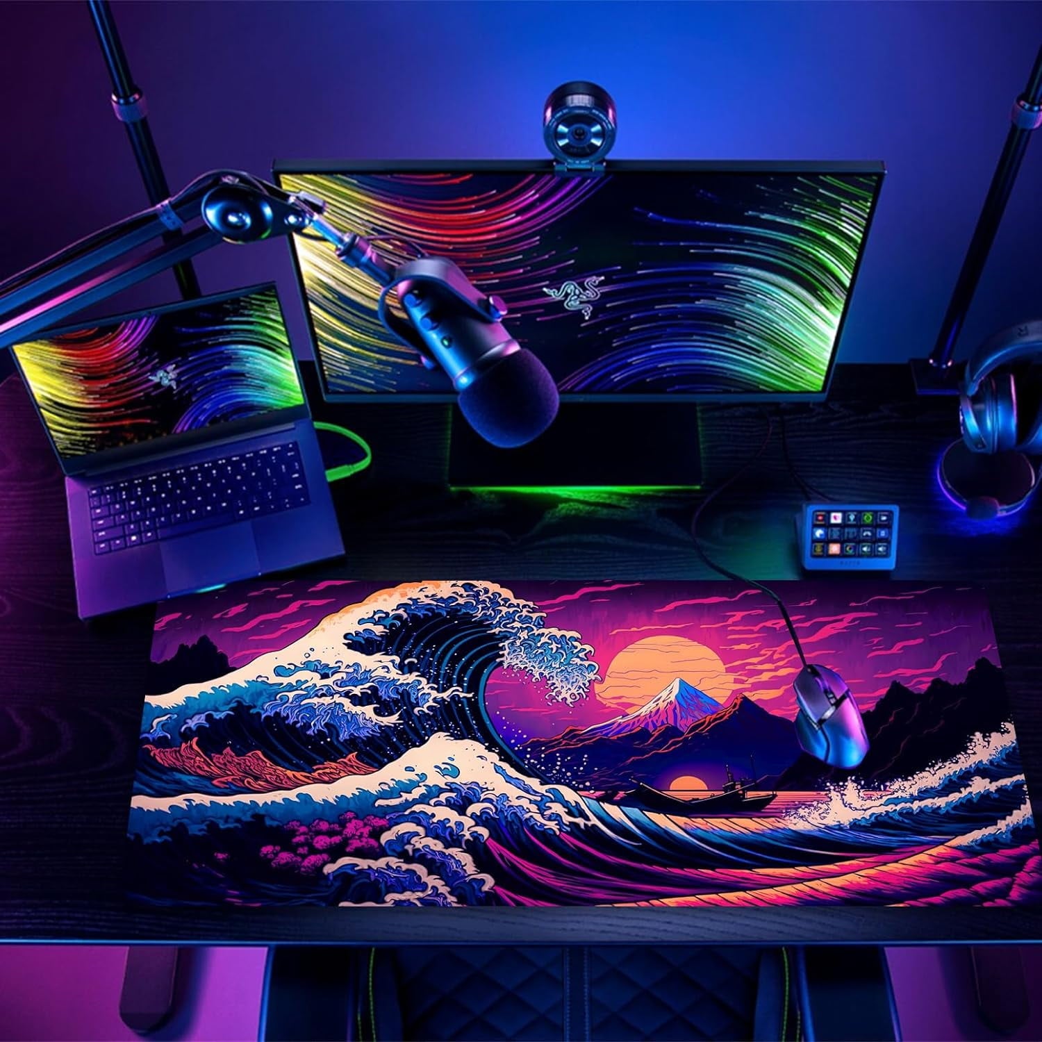 Japanese Sea Wave Mouse Pad, Blacklight Kanagawa Gaming Waterproof Extended Large Desk Pad Long Computer Keyboard Big... - Image 5