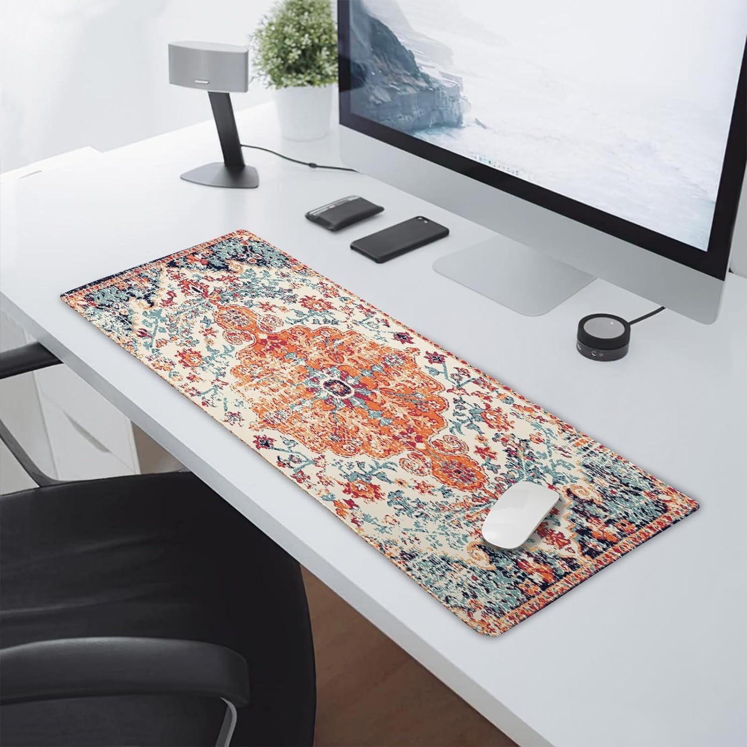 Orange Teal Boho Gaming Mouse Pad XL Persian Rug Carpet Bohemian Retro Extended Large Desk Mat Big Mousepad Non-Slip ... - Image 5
