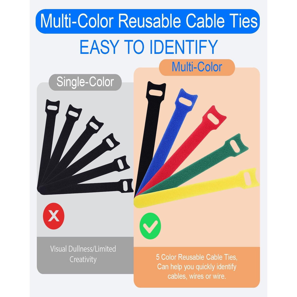 Cable Wraps for Cords,Reusable Cable Ties(120 Pack,6 Inch)-Hook and Loop Cord Organizer Straps for Wire Management-Mu... - Image 5