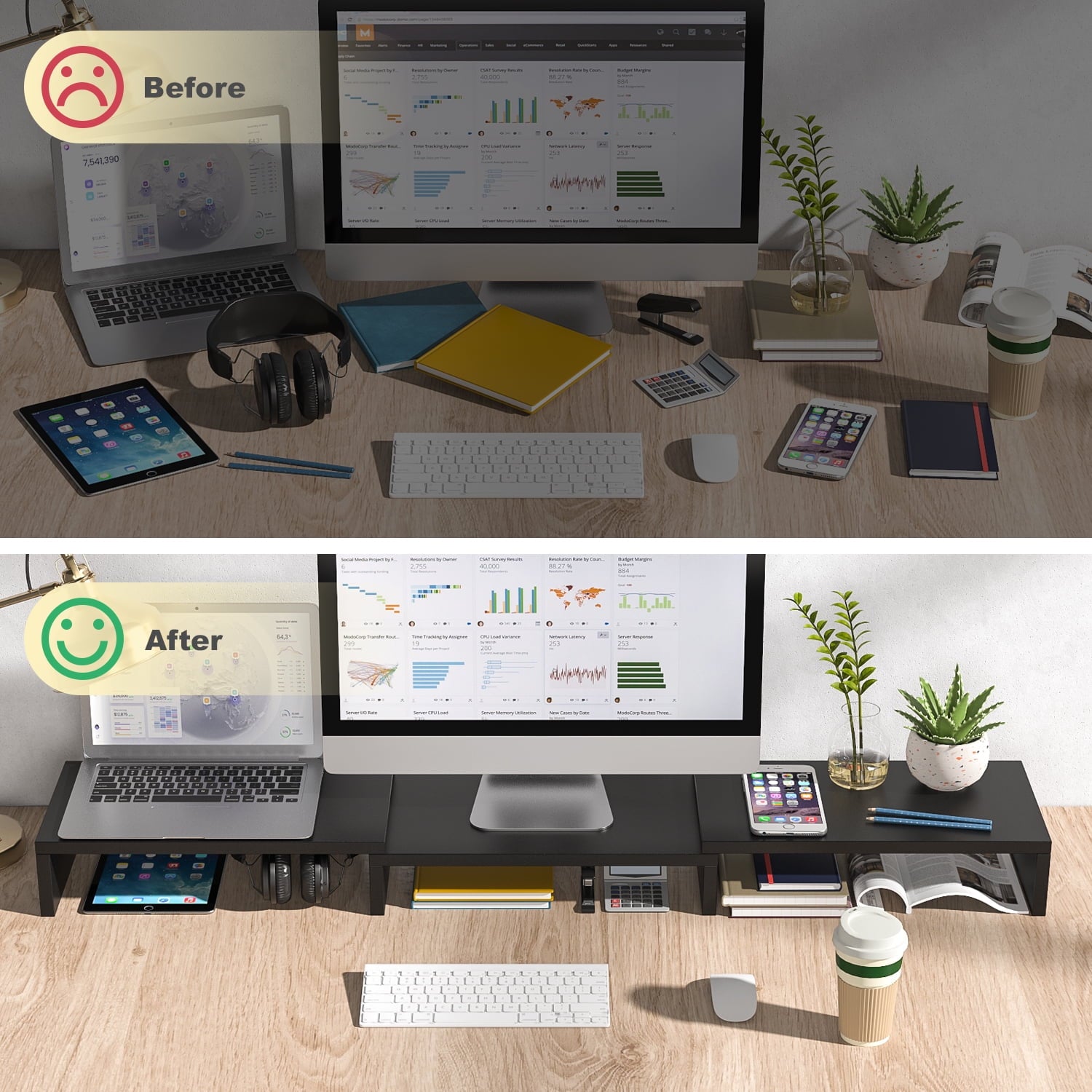 RTVR Dual Monitor Stand Riser Office Desktop Organizer Stand for 2 Monitors, Adjustable Length & Angle 3 Shelf Extra Long for TV Computer La - Image 6