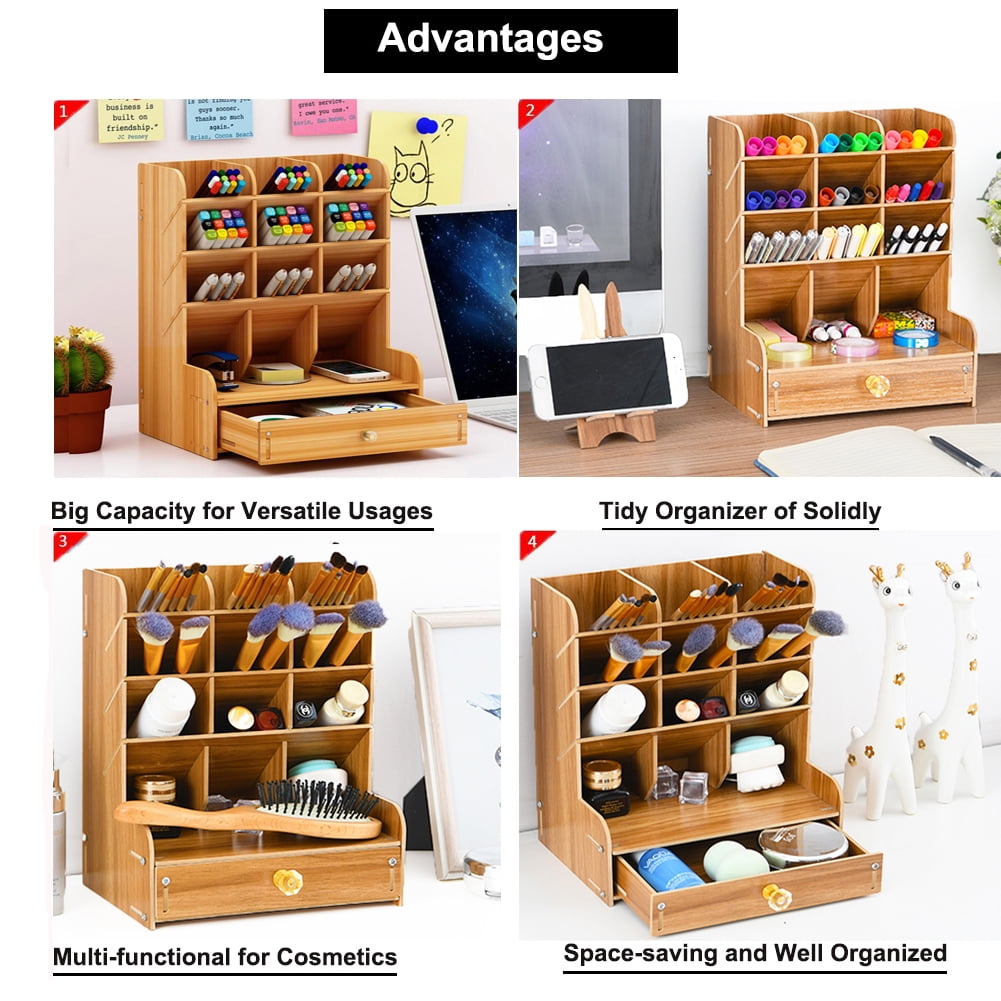 Pen Holder Organizer,Wooden Desk Organizer,Multi-Functional DIY Pen Holder, Pen and Marker Organizer for Desk - Image 2