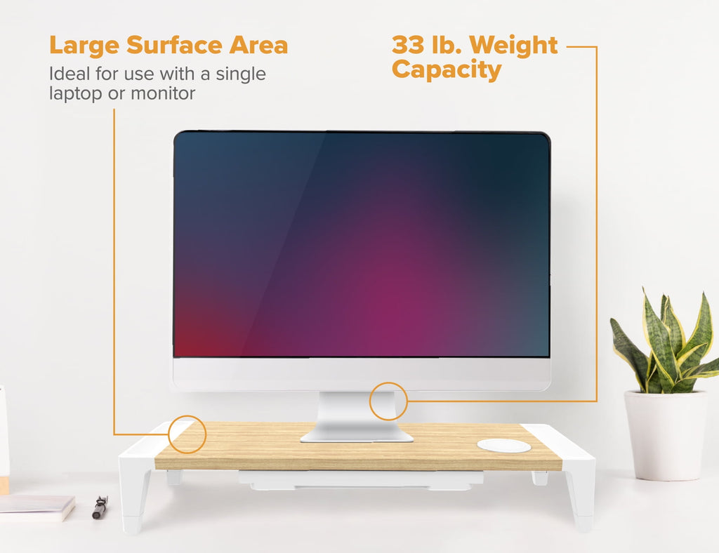 Bostitch Wooden Monitor Stand, Wireless Charging Pad, Drawer for Storage, Adjustable Height Riser Includes Removable Non-Skid Rubber Feet - - Image 6