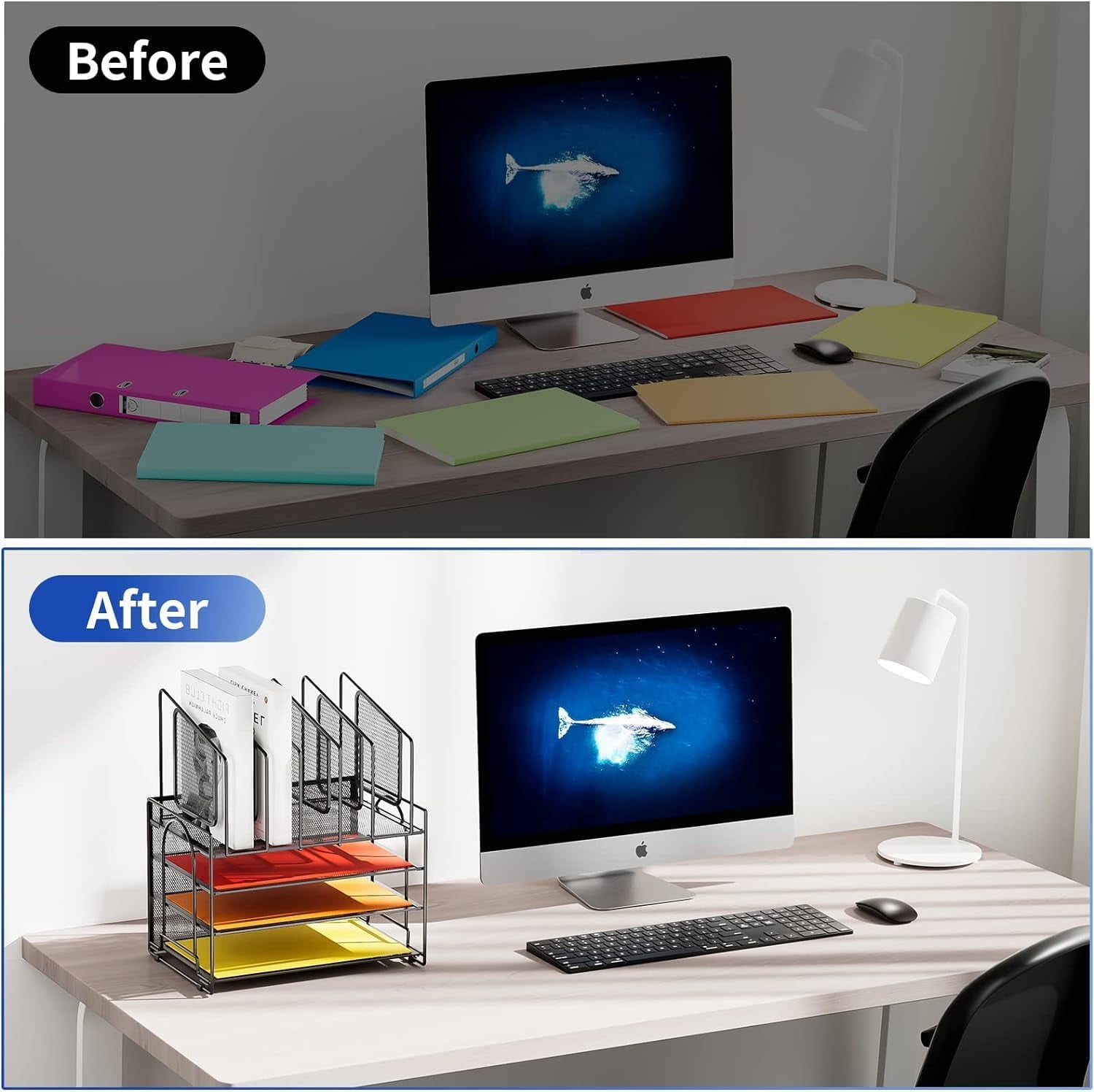 4-Tier Desk File Organizer,5 Vertical File Holder and Handle for Home Office (New Vertical Holder-Black) - Image 6