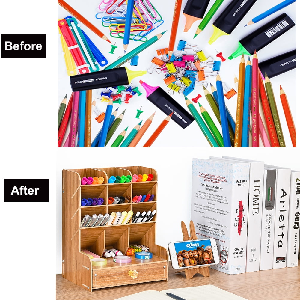 Pen Holder Organizer,Wooden Desk Organizer,Multi-Functional DIY Pen Holder, Pen and Marker Organizer for Desk - Image 4