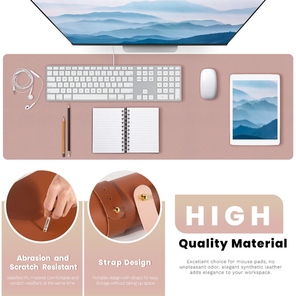 Pink Leather Desk Mat, Non-Slip Large Computer Desk Pad Protector, Waterproof Office Desk Mouse Pad Blotter for Desktop Keyboard Gaming Home - Image 3