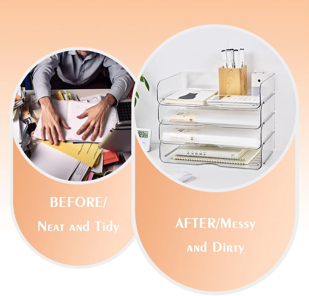 IBQUEM 4 Tier Desk Letter Tray Set, Clear Stackable Document Organizer,A4 Size Acrylic Desk Organizers, Tidy File Pap... - Image 5