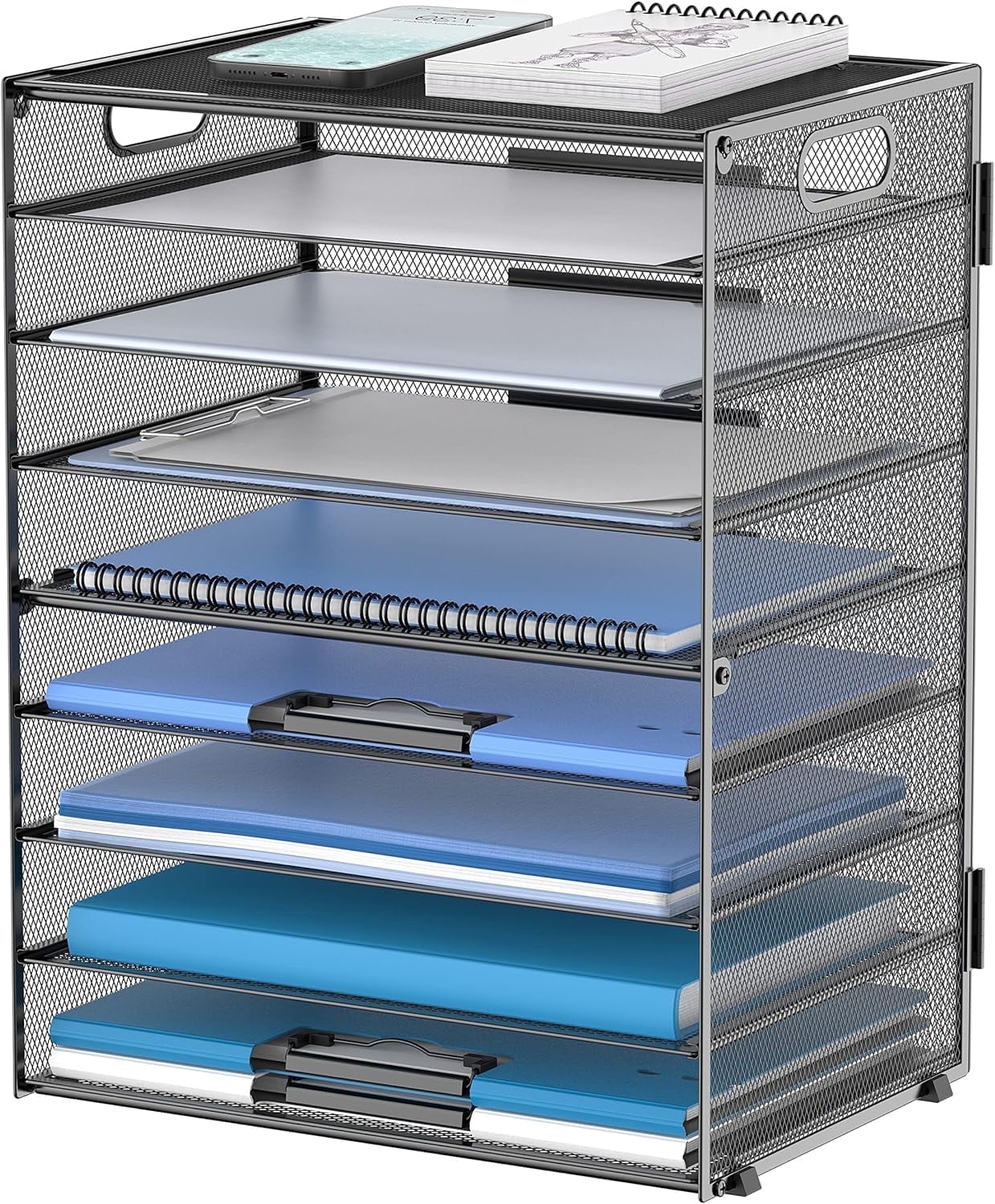 9-Tier desktop Paper Letter Tray Desk Organizer with Handles for Office ,Black
