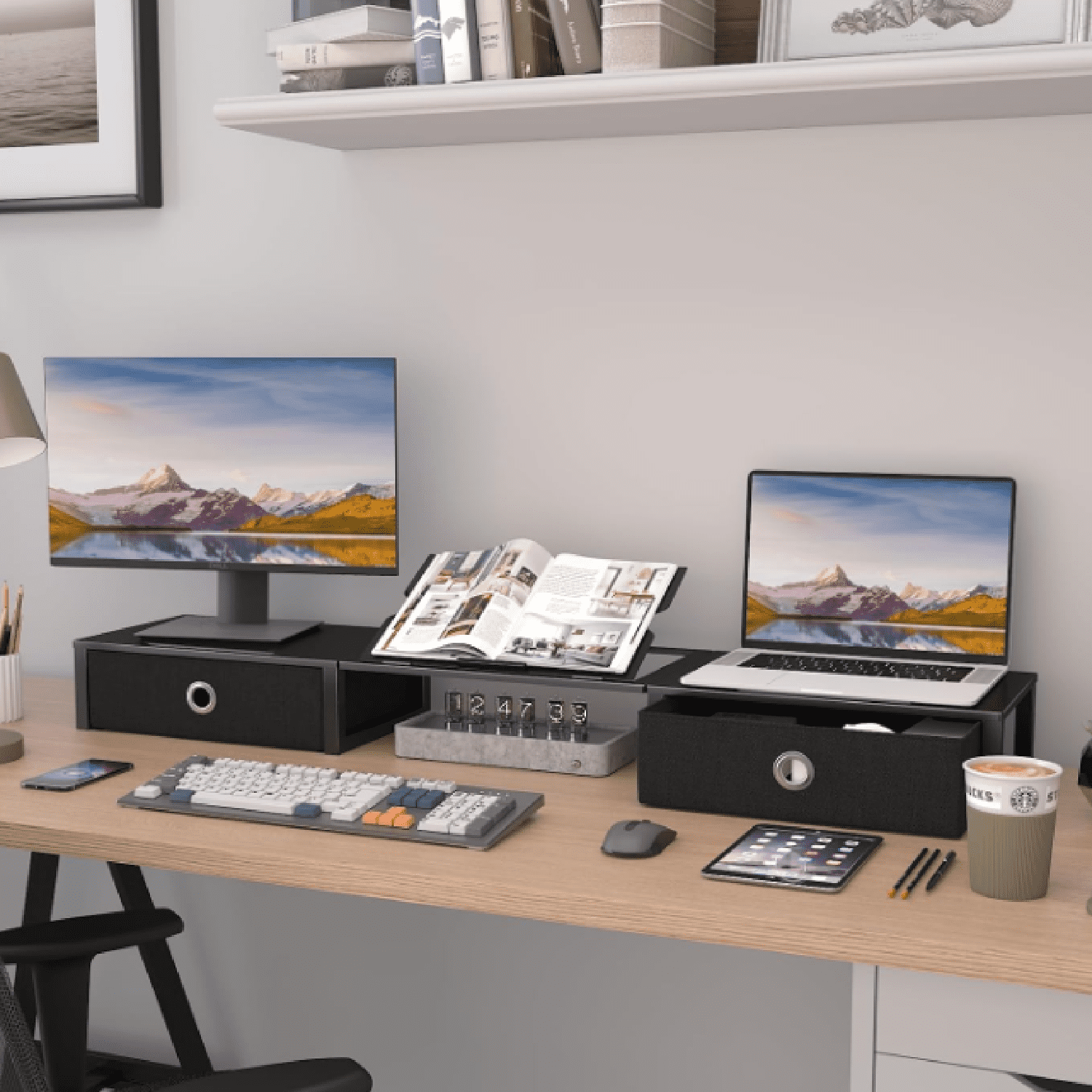 with Adjustable Laptop , Steel Frame Dual with Two Drawers for 2 s, Desktop Oraganizer for Computer,Laptop,Screen - Image 5