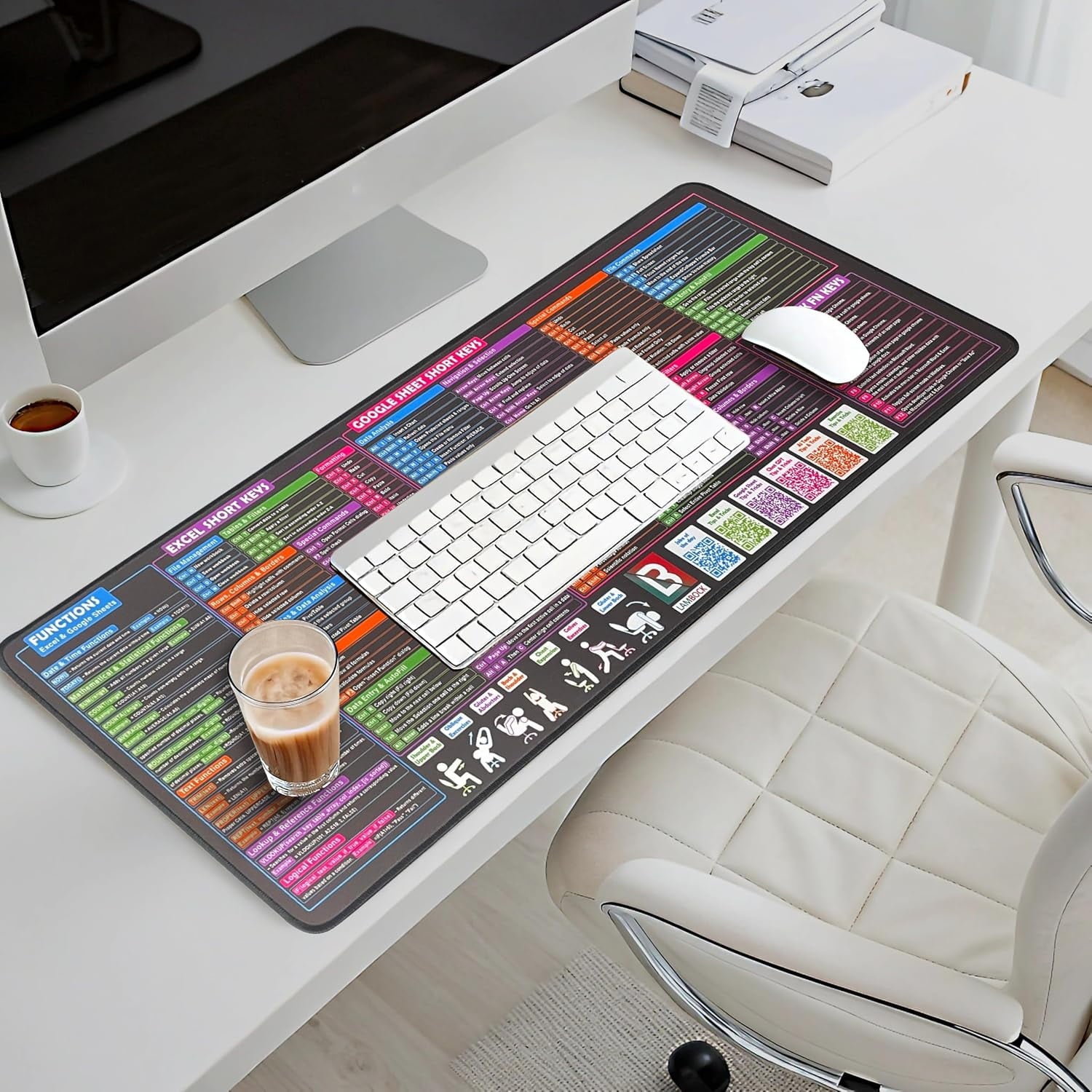 Lambock Excel Cheat Sheet Desk Pad & Mouse Pad 16 x 32 Excell Formulas Shortcut Mat for Keyboard and Mouse Neoprene XXL Desk Mat for Desktop - Image 2
