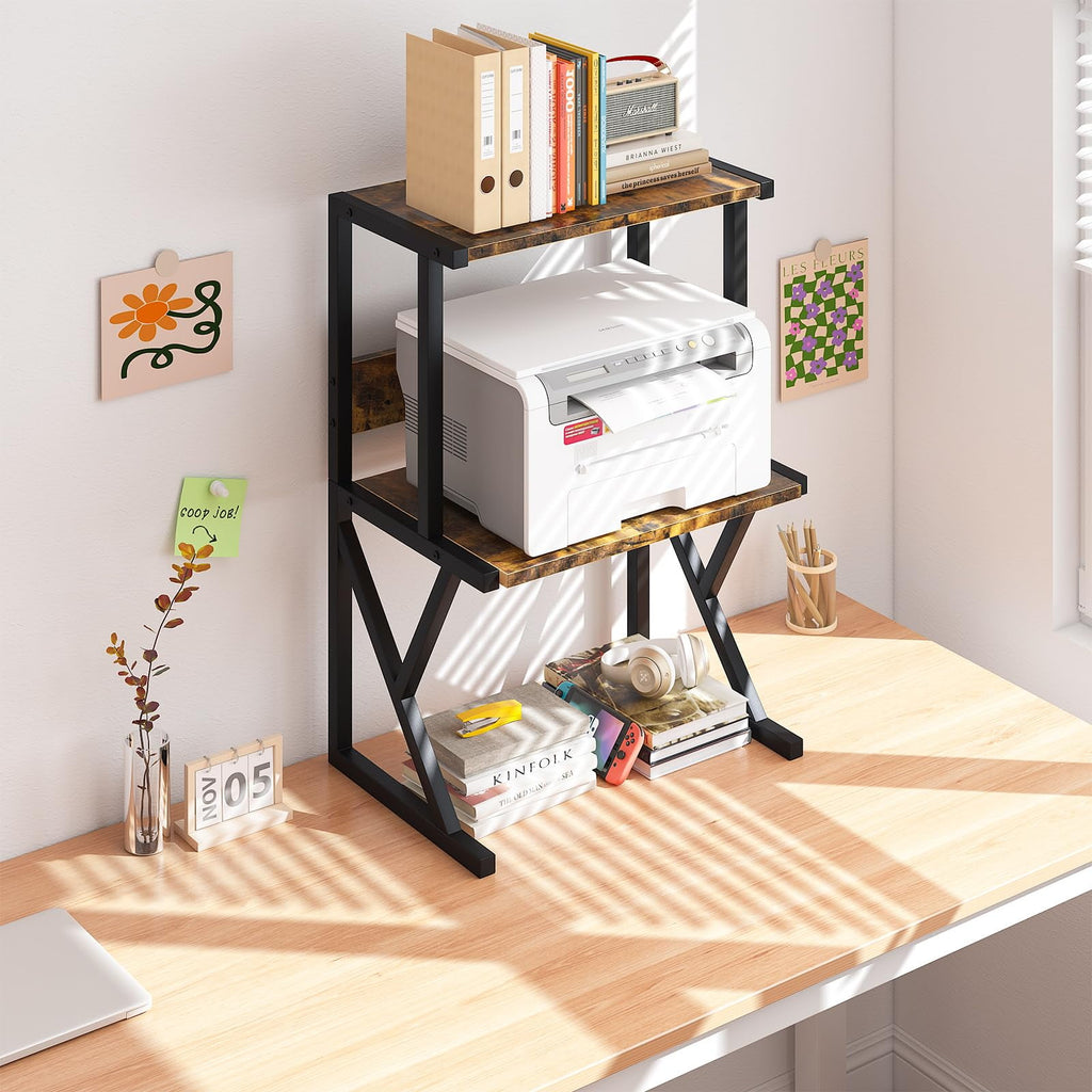 with 3 Tier Wood Storage Shelves,Under Desk Table,Multi-Purpose Home Office Desk Organizer for Fax Machine, Scanner (... - Image 6