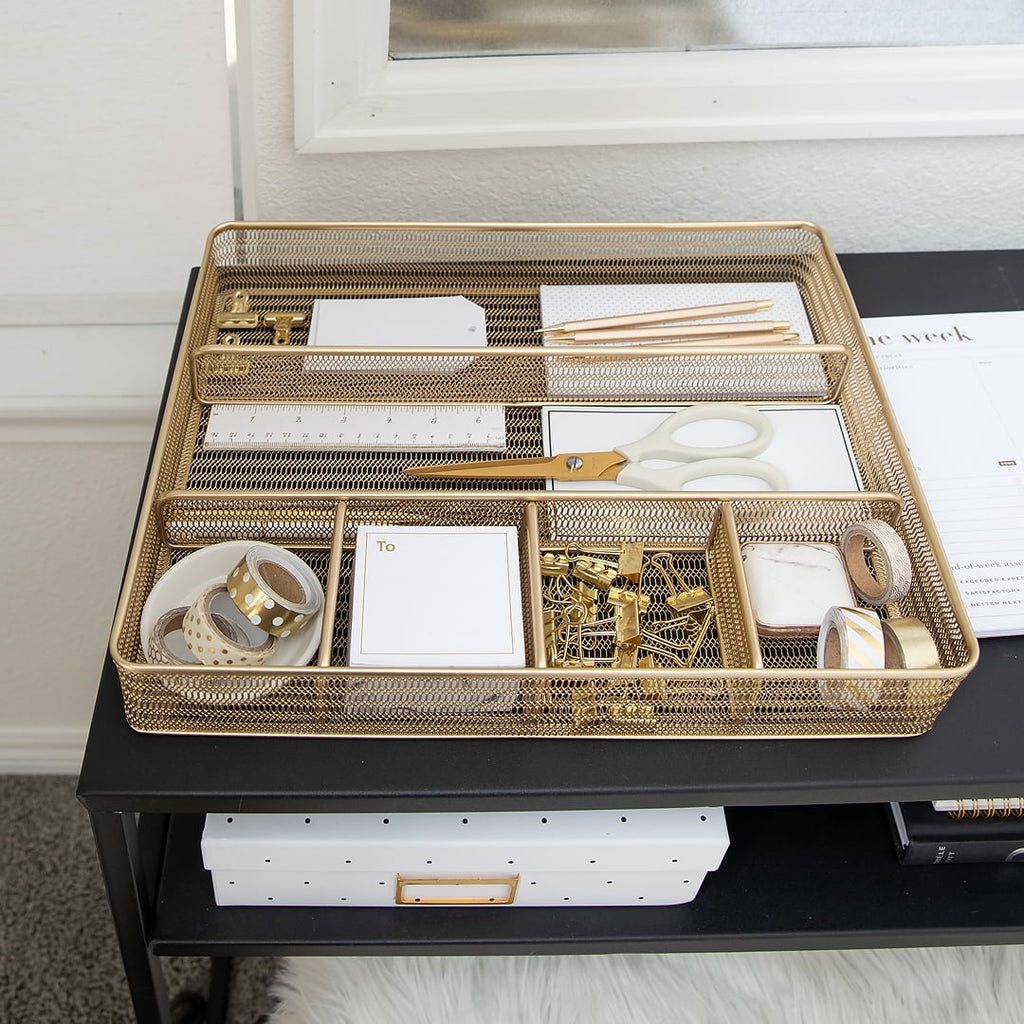 Desk Drawer Organizer Tray for Office Organization - Gold Metal Large Drawer Organizer Bins - Desk Drawer Organizers ... - Image 2