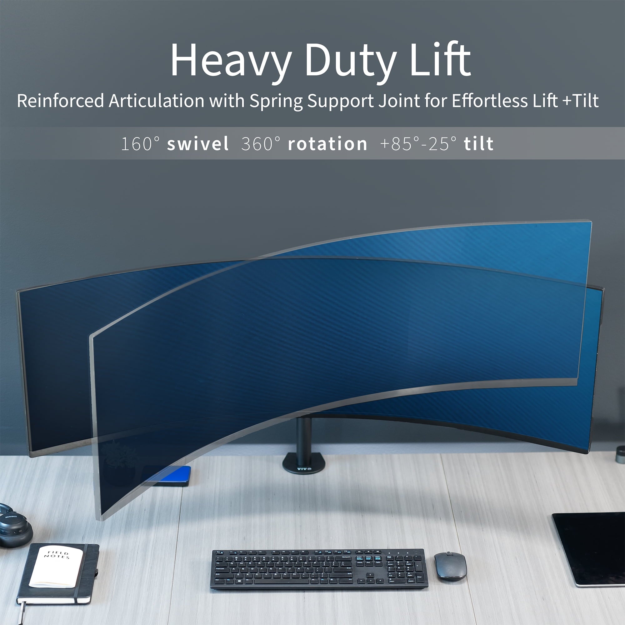 Single Ultrawide Monitor Desk Mount, Adjustable Stand for Screens up to 49" - Image 4