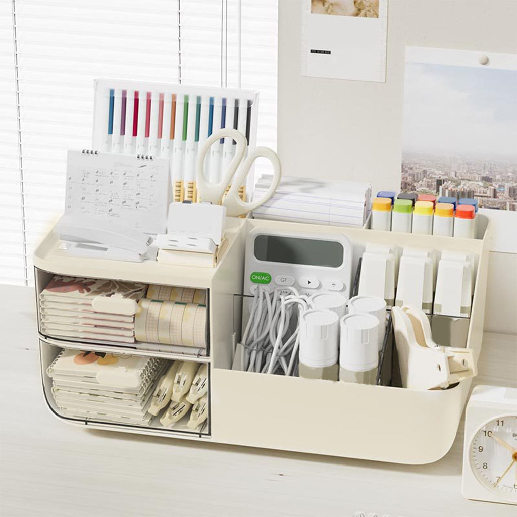 under $5 Desk Organizer with 2 Drawer, Multi-Functional Pencil Pen Holder for Desk, Desk Organizers and Accessories, ... - Image 4