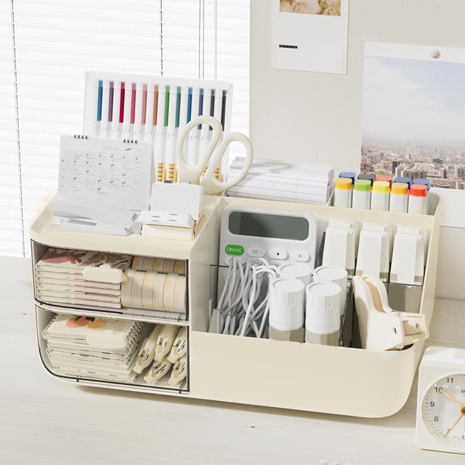 under $5 Desk Organizer with 2 Drawer, Multi-Functional Pencil Pen Holder for Desk, Desk Organizers and Accessories, ... - Image 4