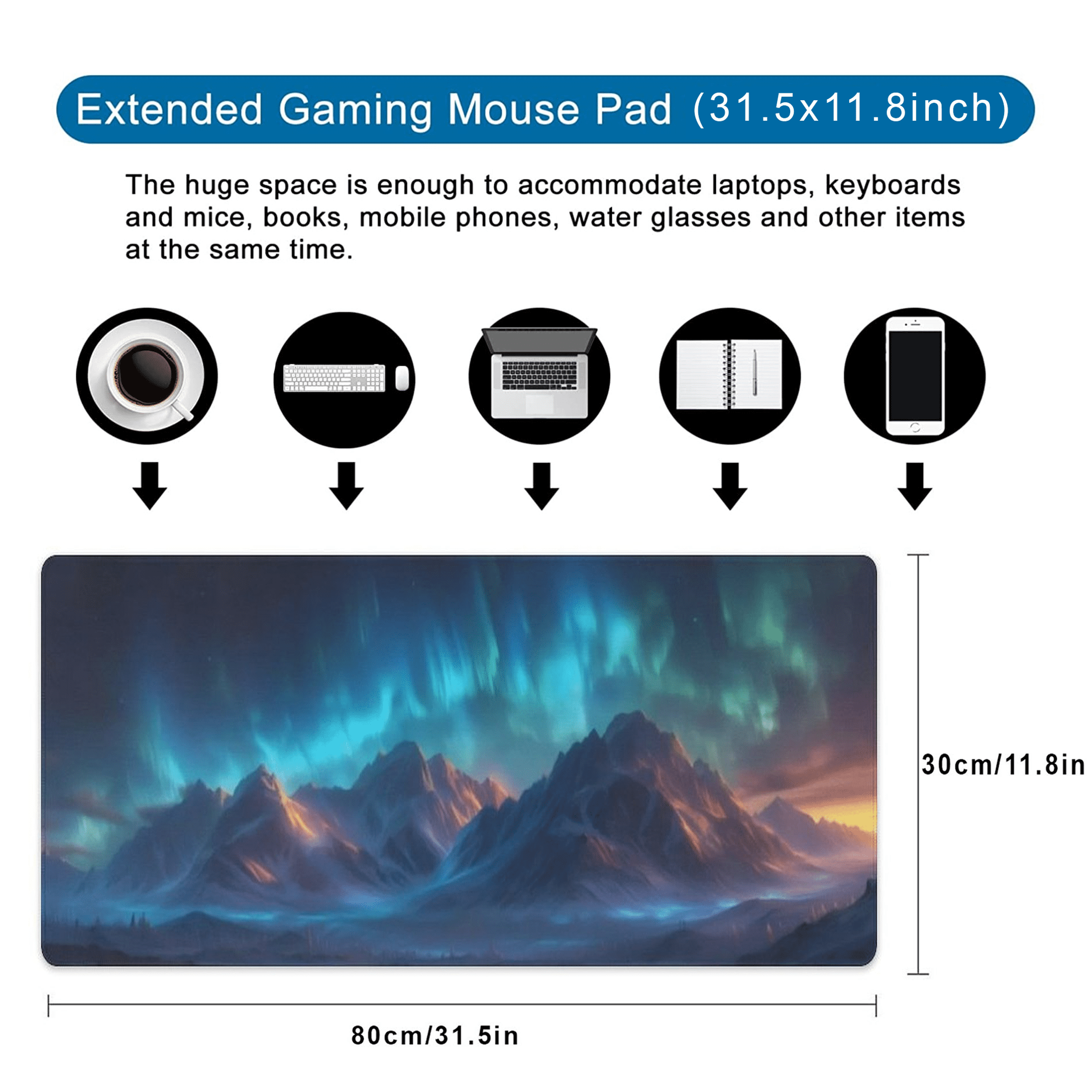 Aurora Gaming Mouse Pad Desk Pad, Extended XL Mouse Pad 31.5"x11.8" Long Computer Keyboard Mouse Mat Mousepad Non-Sli... - Image 2