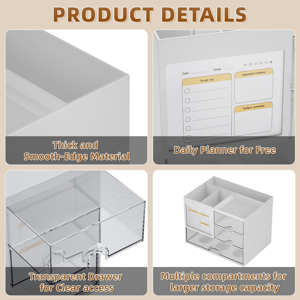 with 3 Drawer， s and Accessories with 4 Compartments，Multi-Functional Pencil Pen Holder for ,1 pack - Image 4