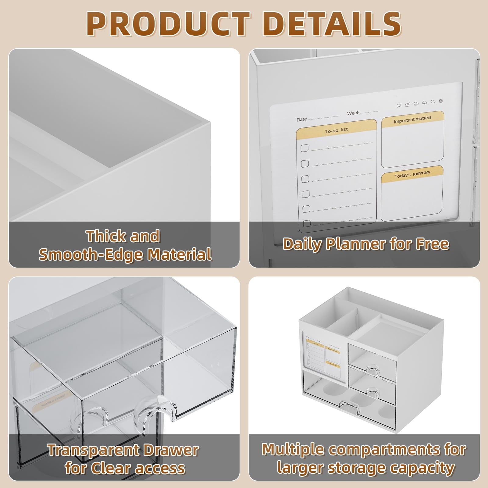 with 3 Drawer， s and Accessories with 4 Compartments，Multi-Functional Pencil Pen Holder for ,1 pack - Image 4
