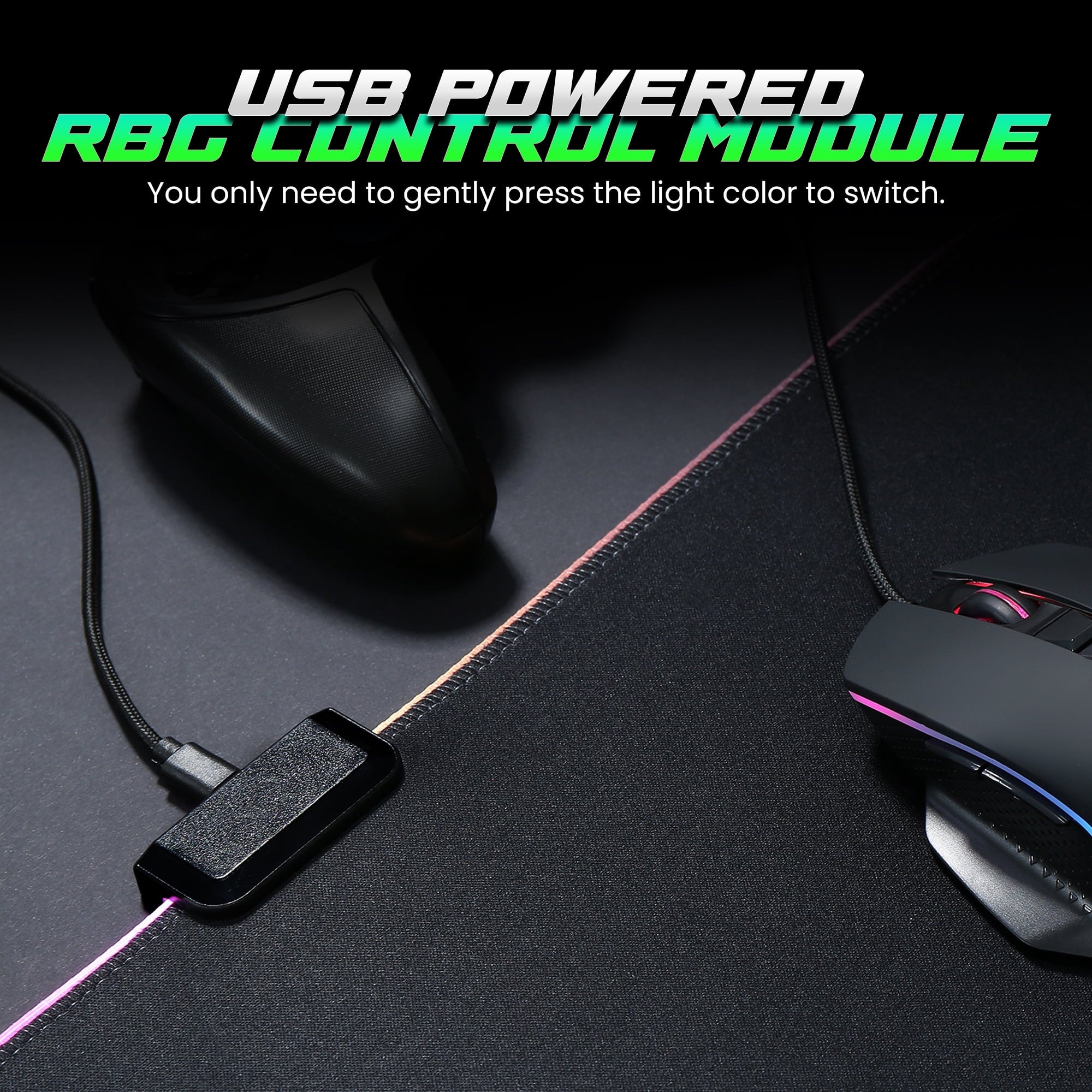 Lumen8 RGB LED Gaming Desk Mouse Pad, 11.8 x 31.5 in, USB Powered with Braided Micro USB Cable, Water-Resistant - Image 3