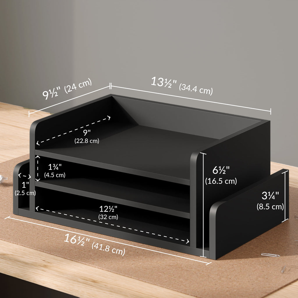 3-Tier Desk Organizer with 2 Side Mail Sorter Slots, Office Letter Tray, Black - Image 6