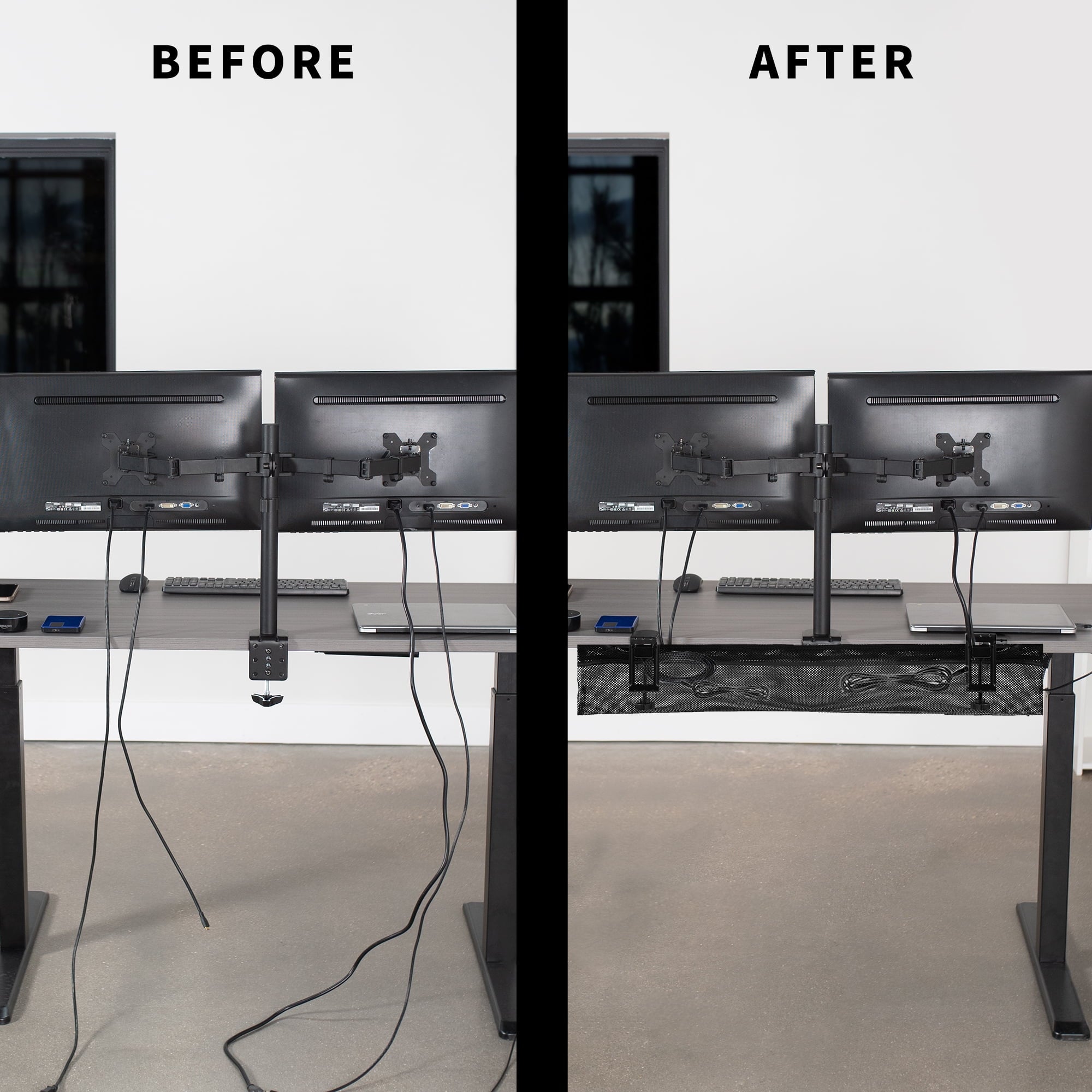 Black 36" Clamp-on Under Desk Cable Net, Mesh Cable Management - Image 5